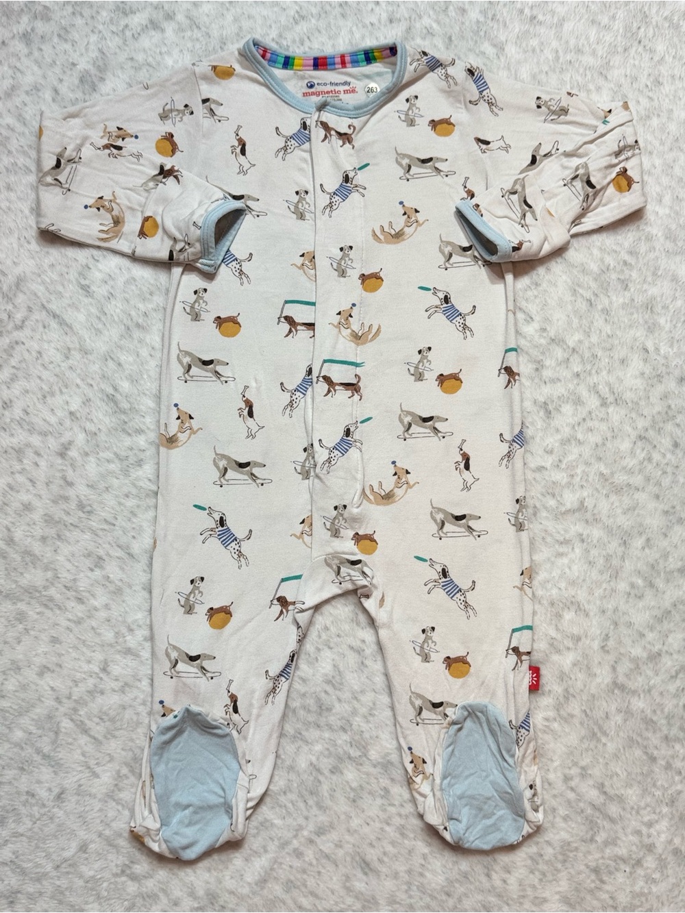 Magnetic Me Dog Puppy Footie Sleeper 3-6M Baby Modal Blue Unisex Neutral Pup